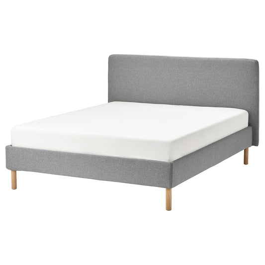 TÄRNKULLEN upholstered bed frame, Tibbleby beige/grey/Lillhällan, 160x200 cm