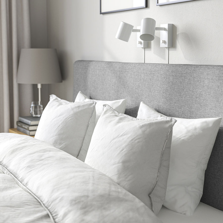 TÄRNKULLEN upholstered bed frame, Tibbleby beige/grey/Lillhällan, 160x200 cm