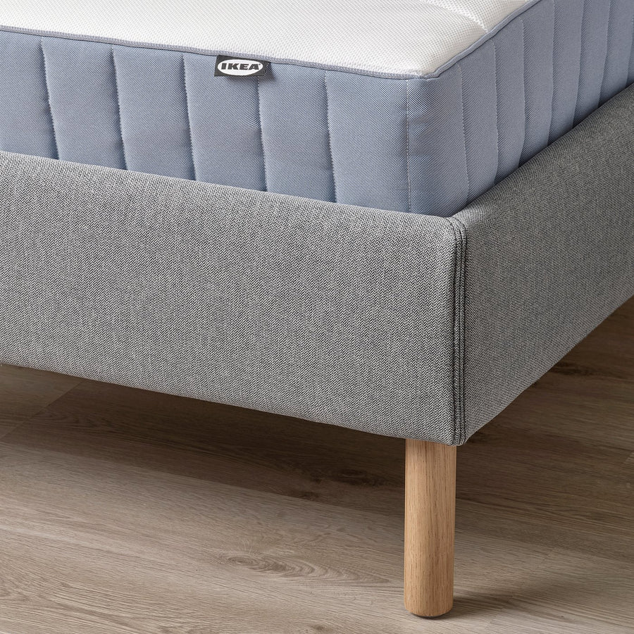 TÄRNKULLEN upholstered bed frame, Tibbleby beige/grey/Lillhällan, 140x200 cm