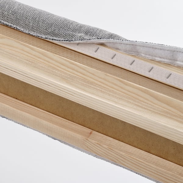 TÄRNKULLEN - Upholstered bed frame, Tibbleby beige/grey/Lindbåden,140x200 cm