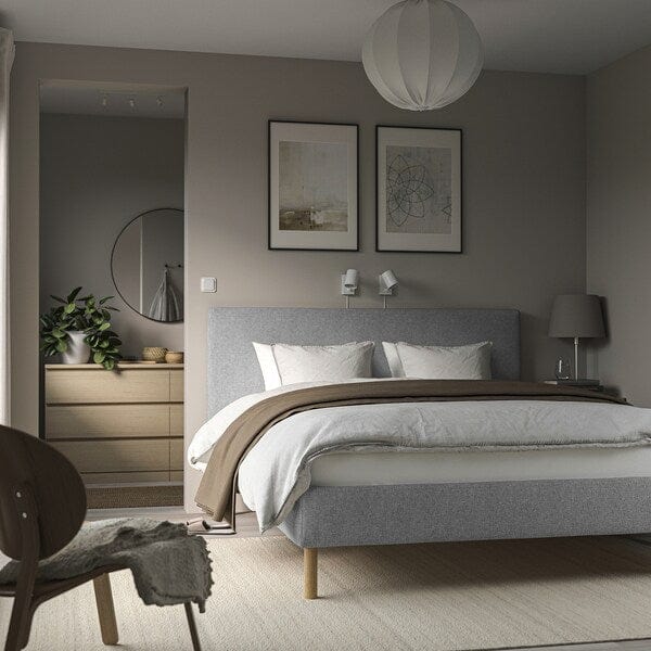 Ikea TÄRNKULLEN - Upholstered bed frame, Tibbleby beige/grey/Lindbåden,160x200 cm-195.643.82