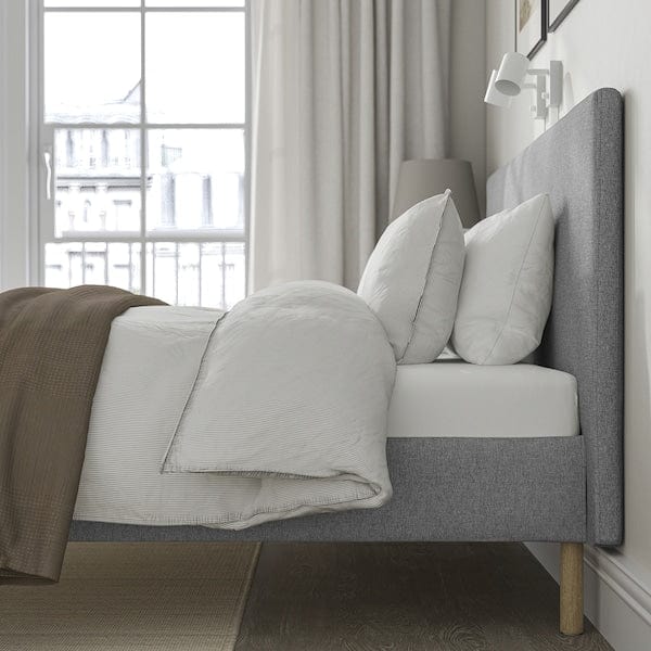 Ikea TÄRNKULLEN - Upholstered bed frame, Tibbleby beige/grey/Lindbåden,140x200 cm