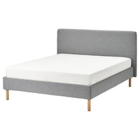 TÄRNKULLEN upholstered bed frame, Tibbleby beige/grey, 140x200 cm
