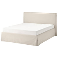 TÄRNKULLEN upholstered bed frame, Vissle beige/Lindbåden, 160x200 cm