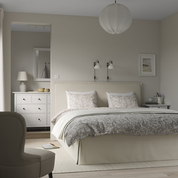 TÄRNKULLEN - Upholstered bed frame, Vissle beige/Luröy,140x200 cm