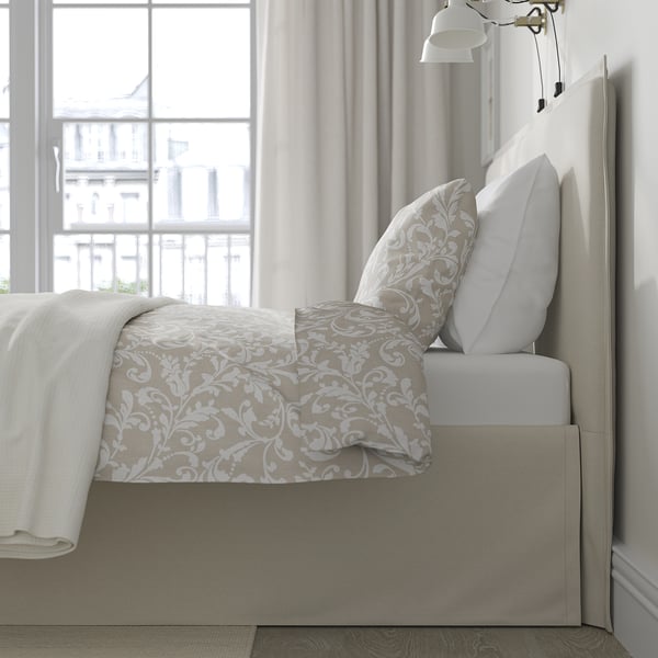 TÄRNKULLEN - Upholstered bed frame, Vissle beige/Luröy,140x200 cm