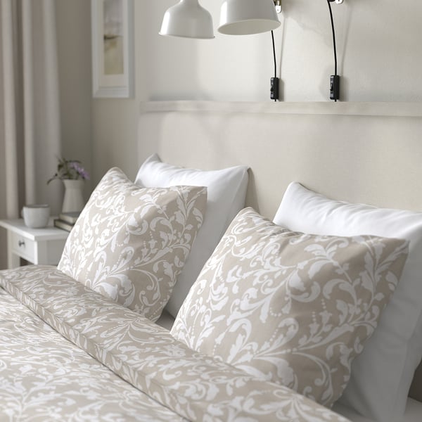 TÄRNKULLEN - Upholstered bed frame, Vissle beige,140x200 cm