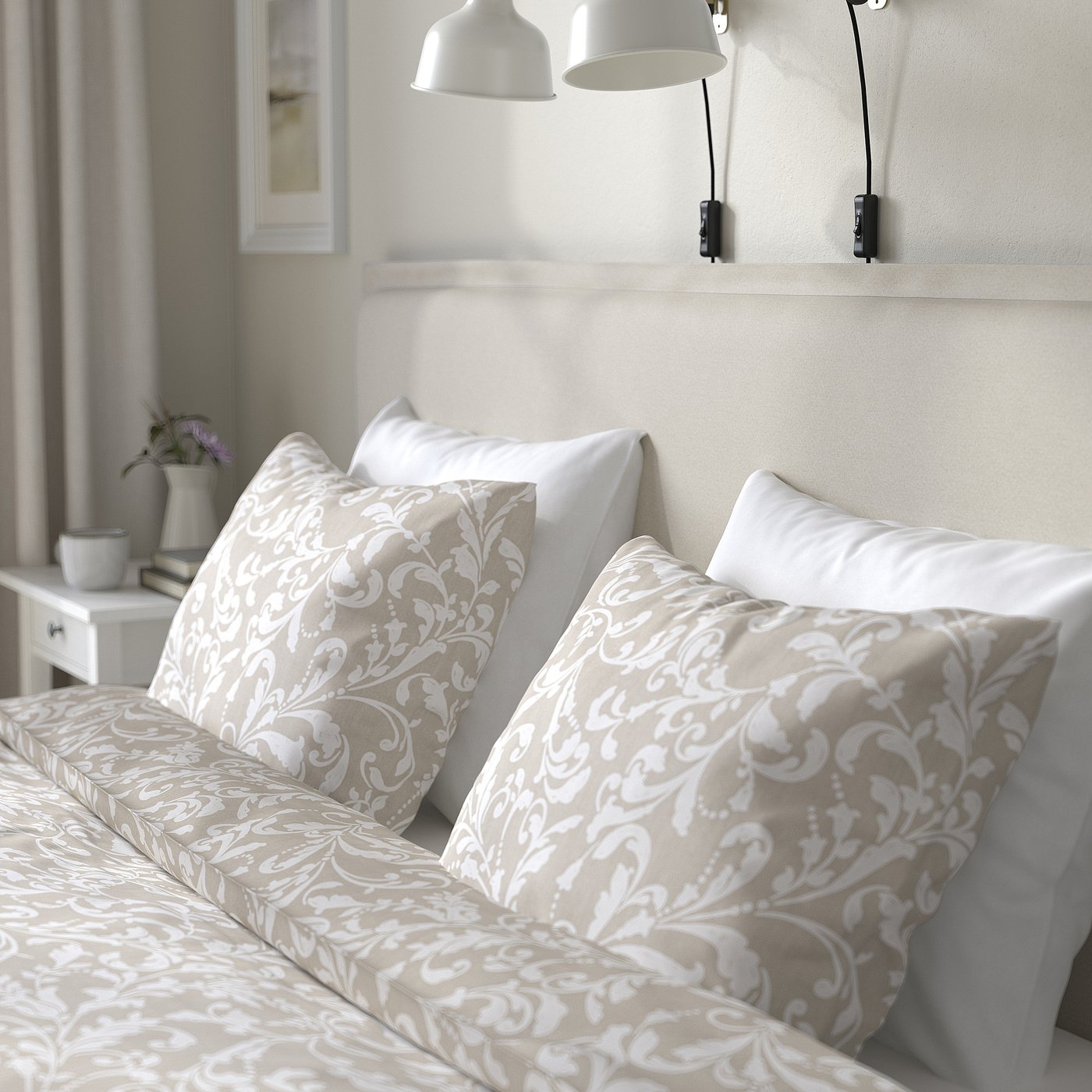 TÄRNKULLEN upholstered bed frame, Vissle beige/Lillhällan, 140x200 cm