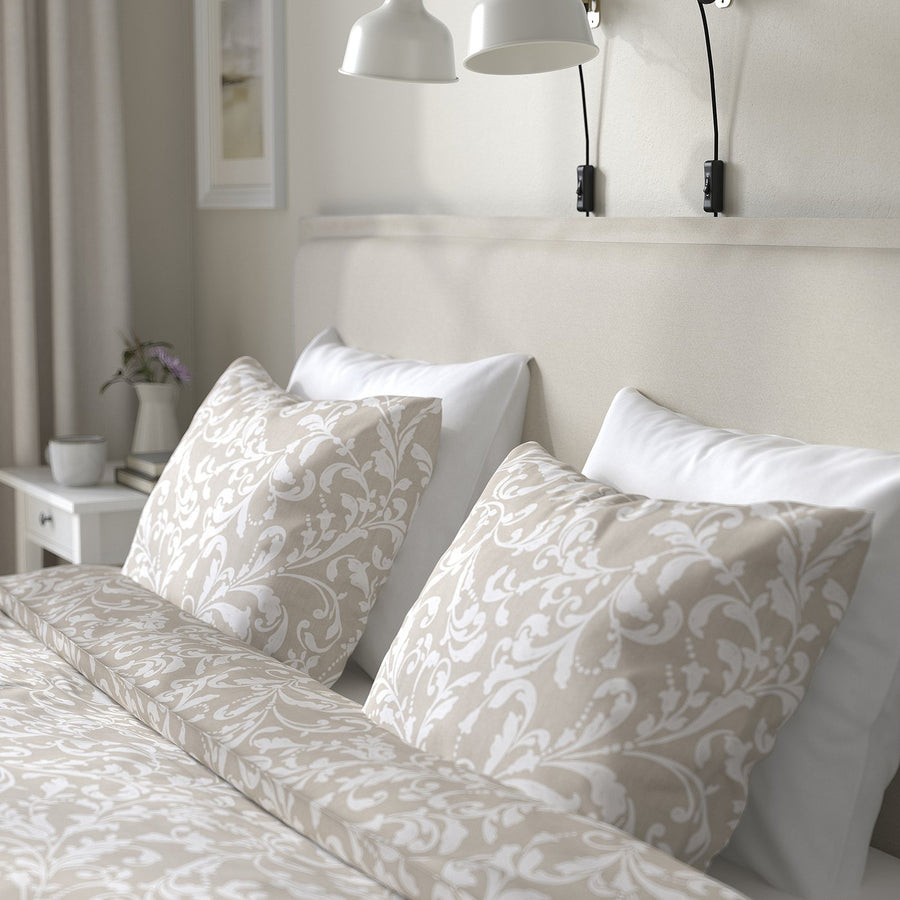 TÄRNKULLEN upholstered bed frame, Vissle beige/Lillhällan, 160x200 cm