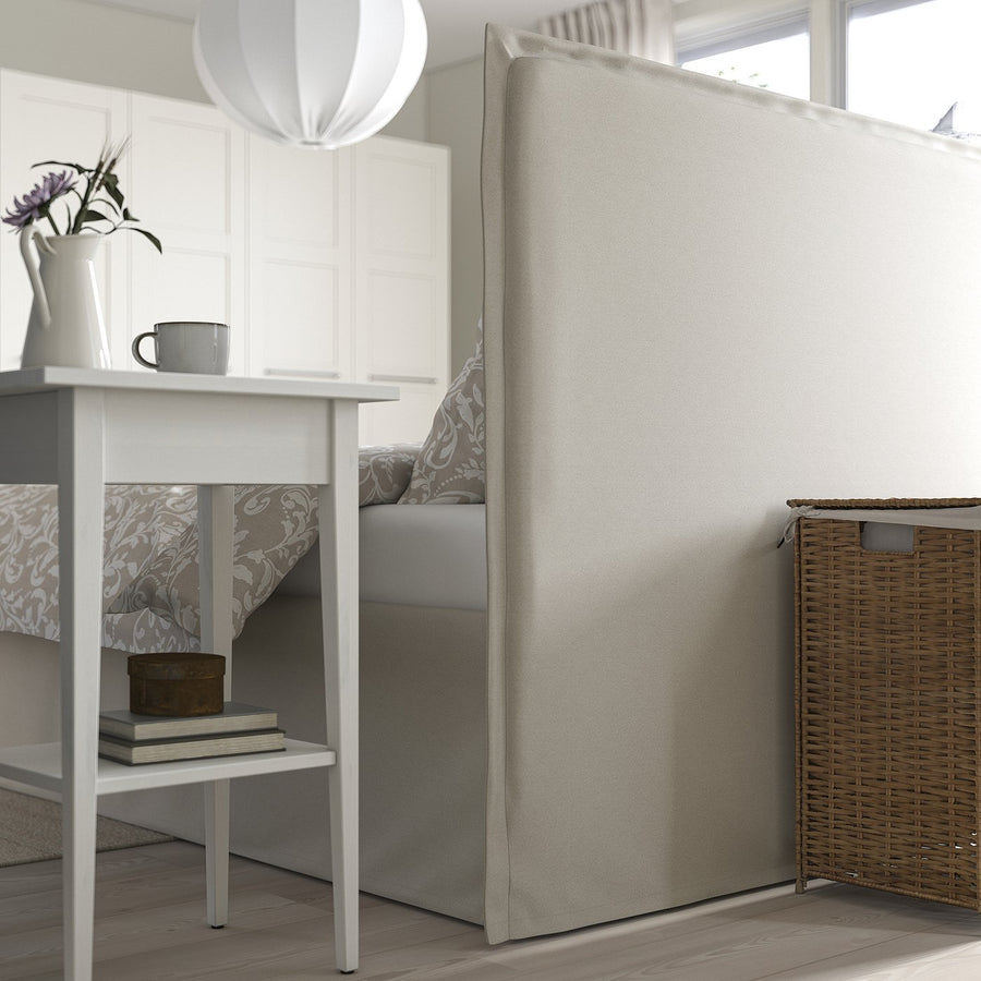 TÄRNKULLEN upholstered bed frame, Vissle beige/Lillhällan, 140x200 cm