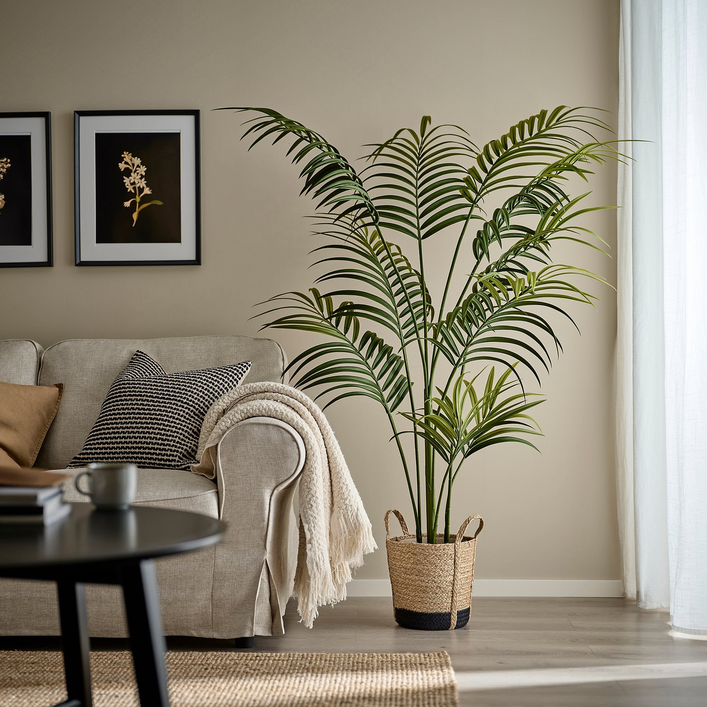TÄRNMÅS plant pot, indoor/beige/black, 24 cm