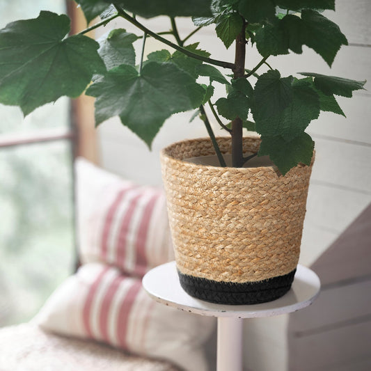 TÄRNMÅS plant pot, indoor/beige/black, 15 cm