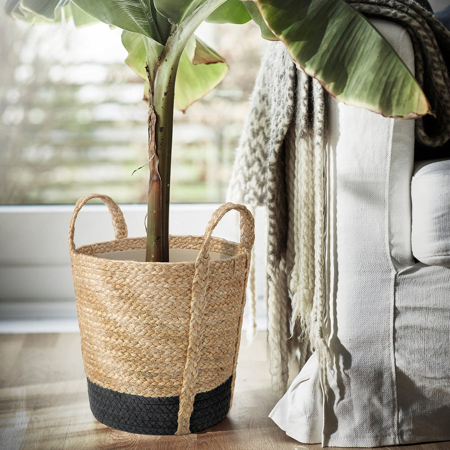 TÄRNMÅS plant pot, indoor/beige/black, 24 cm