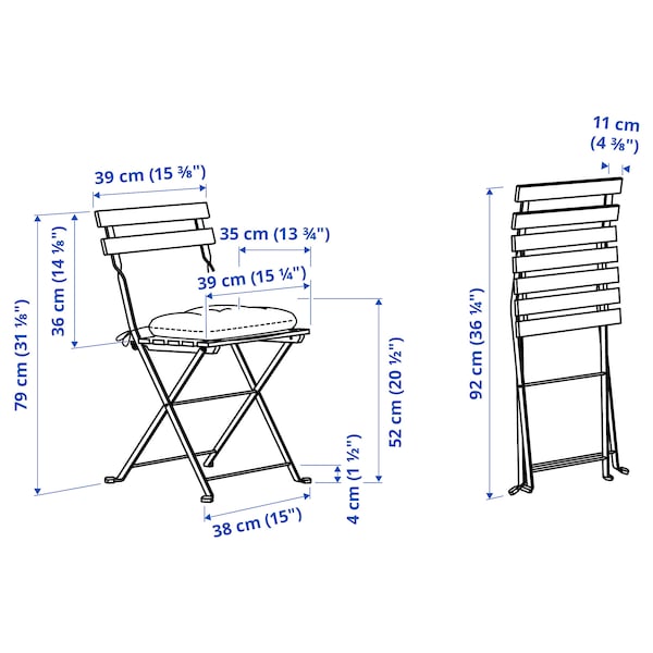 TÄRNÖ - Garden chair, folding white/green/Klösan blue