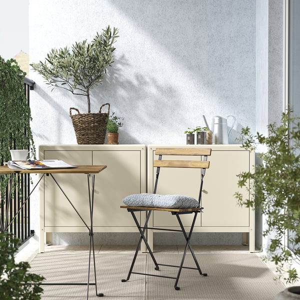 TÄRNÖ - Garden chair, folding black/mordant light brown/Klösan blue