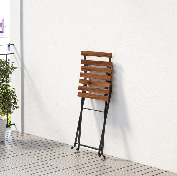 TÄRNÖ chair, outdoor, foldable black/light brown stained, 39x79x40 cm