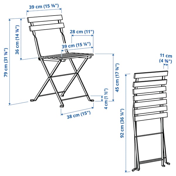 TÄRNÖ chair, outdoor, foldable black/light brown stained, 39x79x40 cm