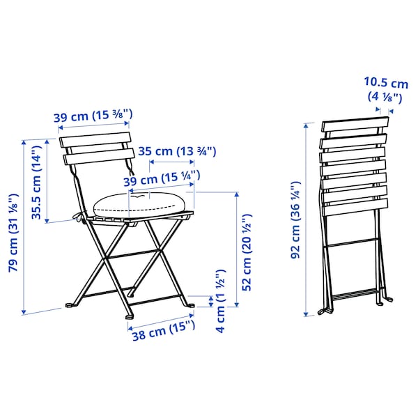 TÄRNÖ - Garden table+2 chairs, white/green/Klösan blue