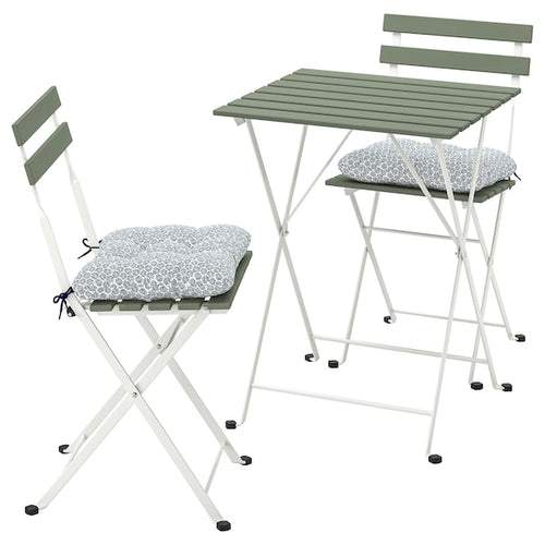 TÄRNÖ - Garden table+2 chairs, white/green/Klösan blue