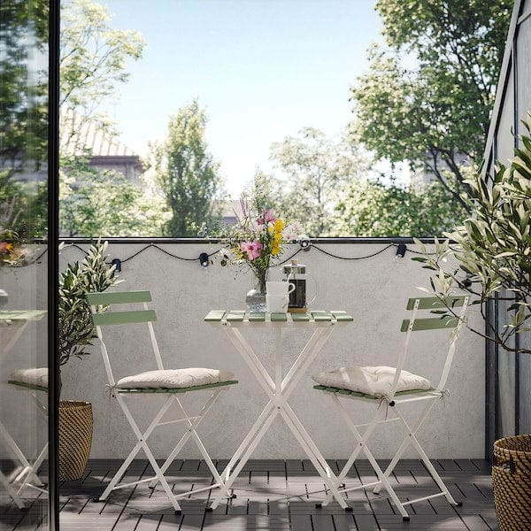 Ikea TÄRNÖ - Tavolo+2 sedie da giardino, bianco/verde pieghevole/pieghevole Kuddarna grigio-beige chiaro,55x54 cm