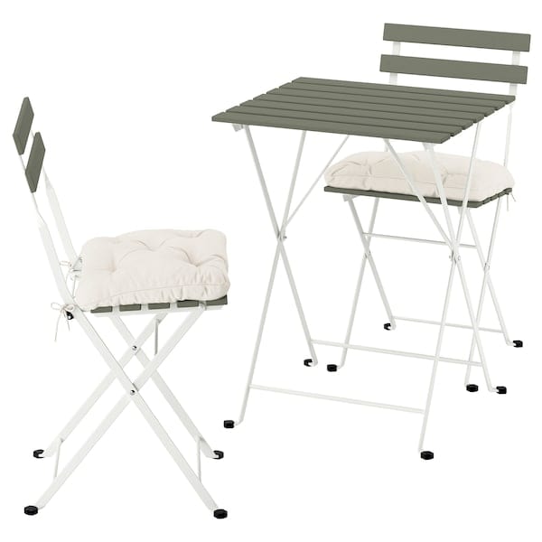 Ikea TÄRNÖ - Tavolo+2 sedie da giardino, bianco/verde pieghevole/pieghevole Kuddarna grigio-beige chiaro,55x54 cm