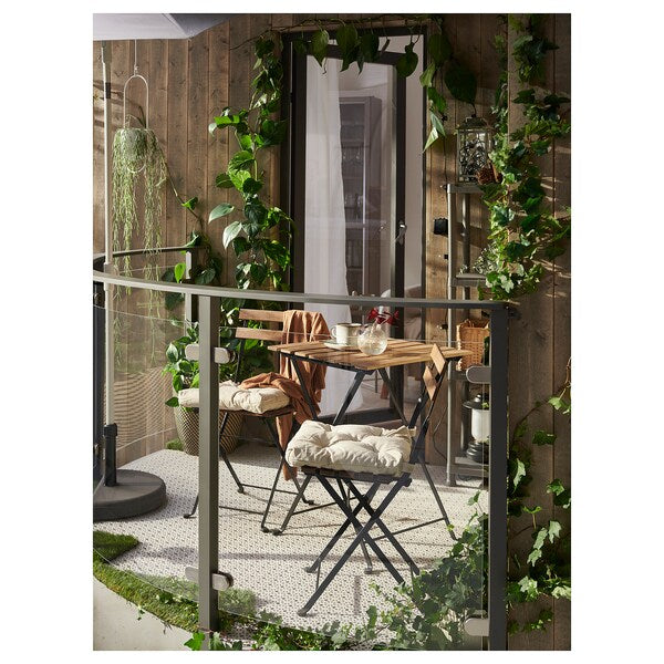 TÄRNÖ Table+2 garden chairs - black/biting light brown/Kuddarna beige