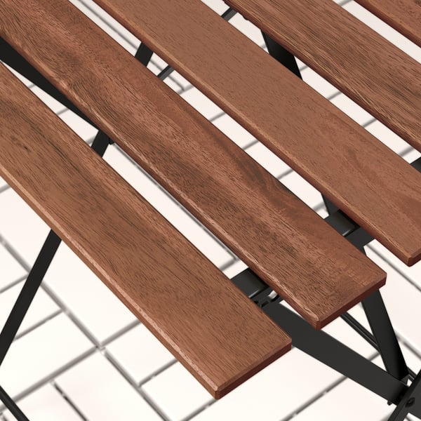 TÄRNÖ table+2 chairs, outdoor, black/light brown stained foldable/foldable Kuddarna light grey-beige, 55x54 cm