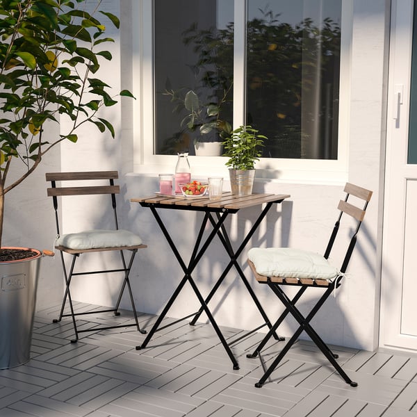 TÄRNÖ table+2 chairs, outdoor, black/light brown stained