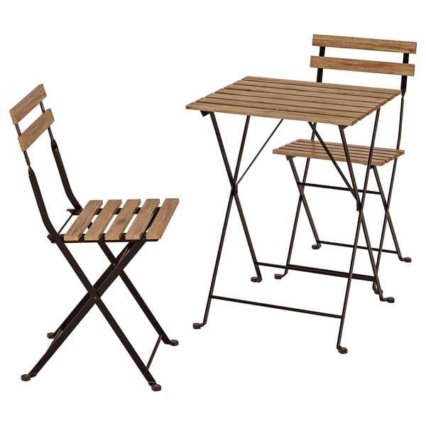 TÄRNÖ table+2 chairs, outdoor, black/light brown stained