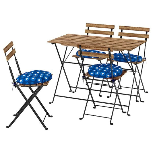 Ikea TÄRNÖ - Table+4 garden chairs, folding black/light brown/ dark blue Klösan folding,100x54 cm