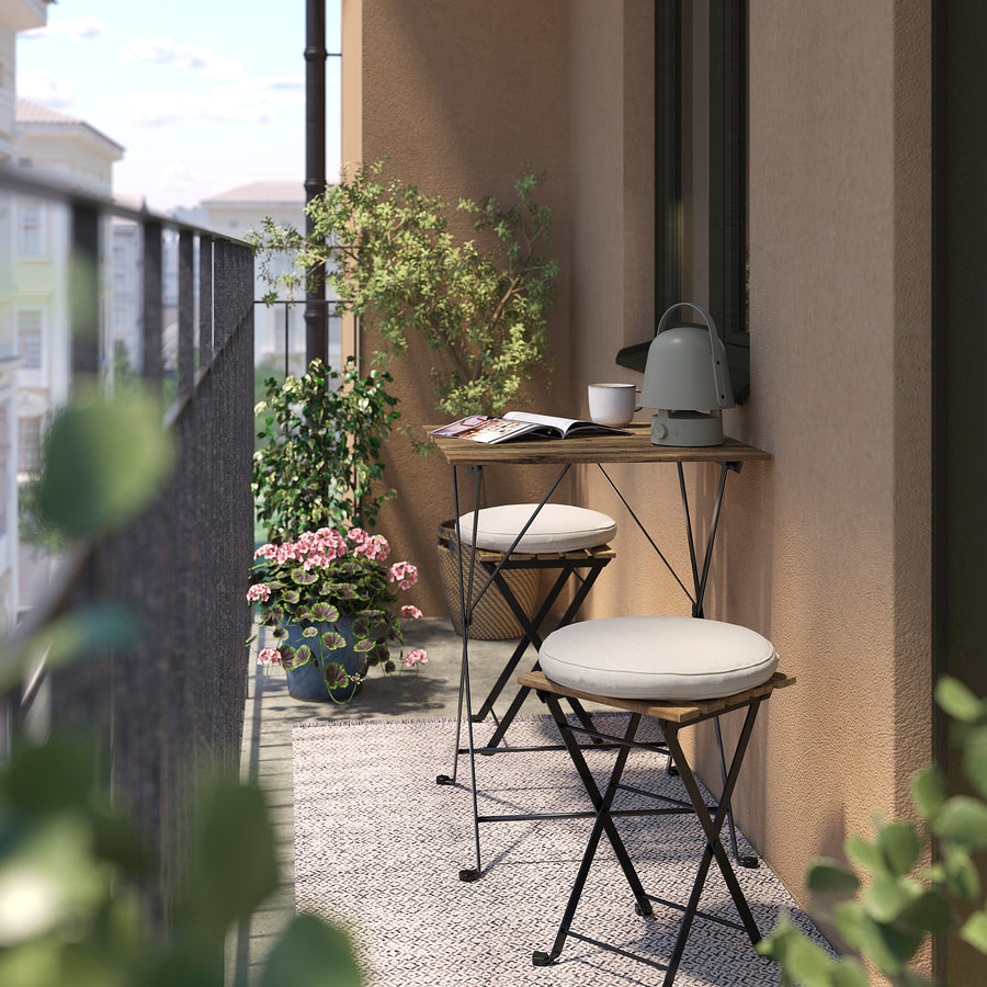 TÄRNÖ table and 2 stools, outdoor, folding black/light brown stained/folding Frösön/Duvholmen beige, 55x54 cm