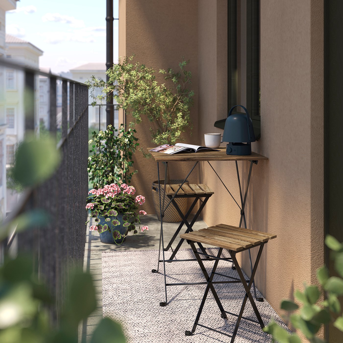 TÄRNÖ table and 2 stools, outdoor, folding/folding, 55x54 cm