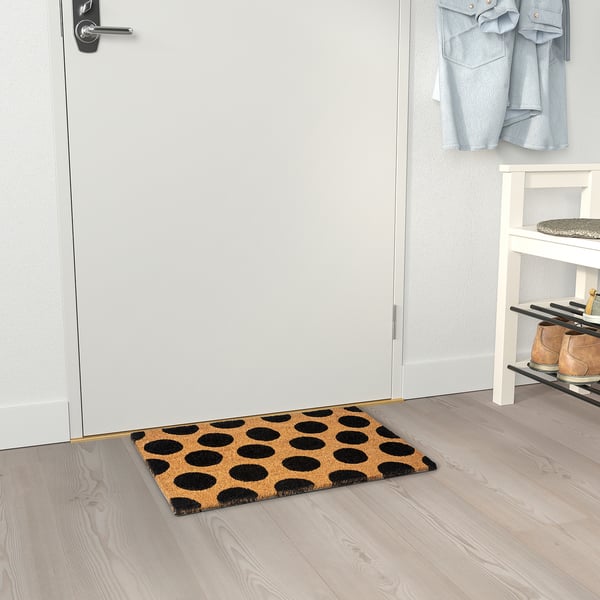TÅGFORDON door mat, black/dot pattern