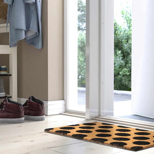 TÅGFORDON door mat, black/dot pattern