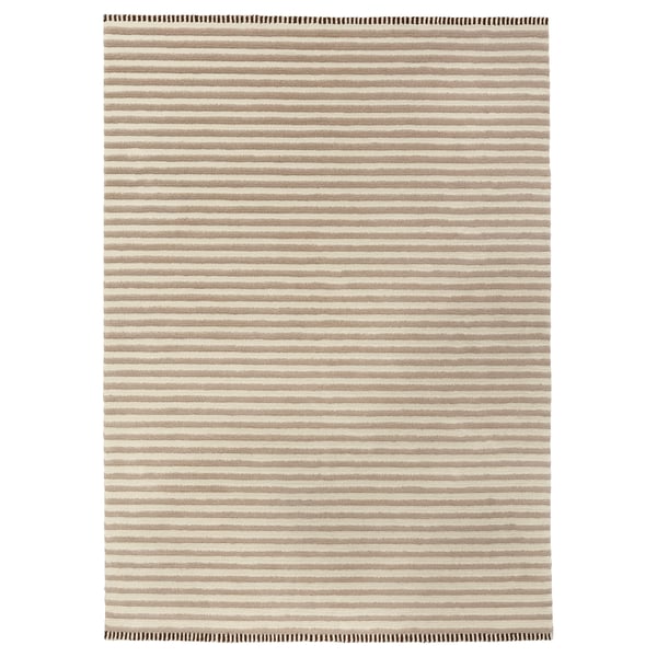 TÅGSPÅR rug, high pile, white/beige, 170x240 cm