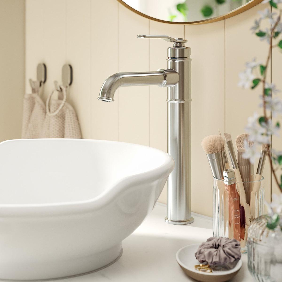 TAKSJÖN bathroom mixer tap top lever, stainless steel colour, XL