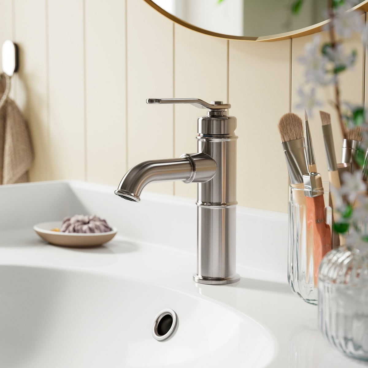 TAKSJÖN bathroom mixer tap top lever, stainless steel colour, M
