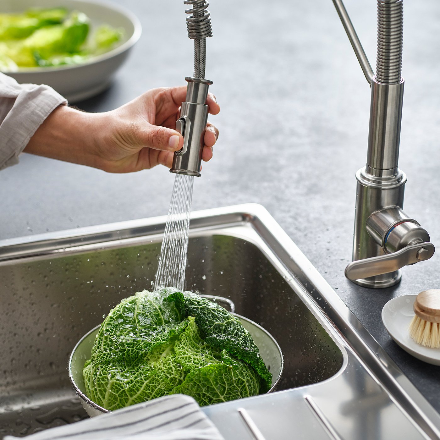 TAKSJÖN kitchen mixer tap pull down w spray, stainless steel colour