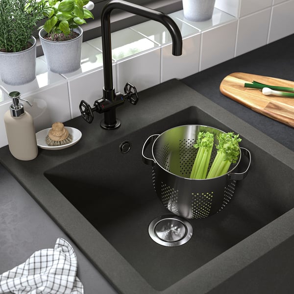 TALLSJÖN sink bowl w visible front, dark grey/stone effect, 60x65 cm