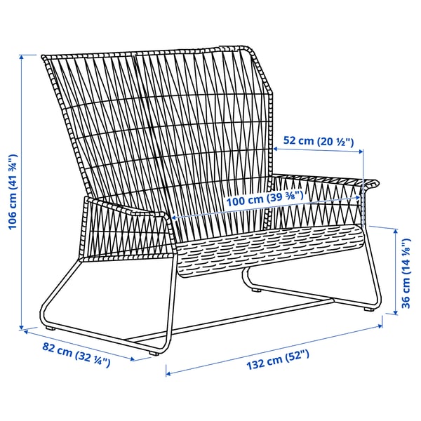 TALLSKÄR 2-seat sofa, outdoor, anthracite, 132x106x82 cm