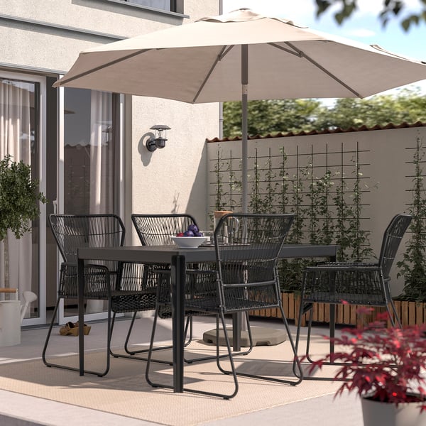 TALLSKÄR chair with armrests, outdoor, anthracite, 61x92x65 cm