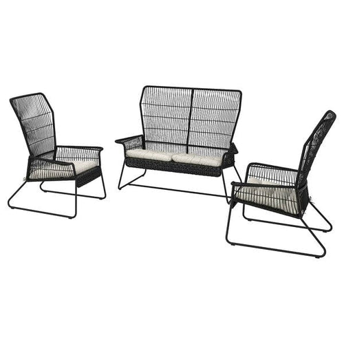 TALLSKÄR - Seating set, 4 seats, outdoor anthracite/Kuddarna light gray-beige