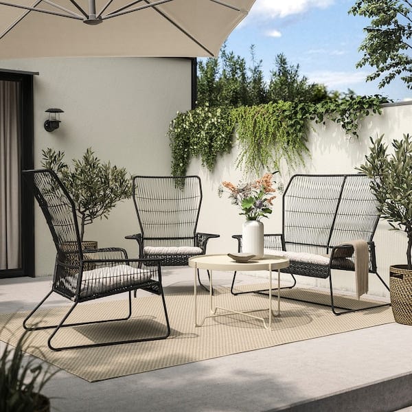 Ikea TALLSKÄR - Seating set, 4 seats, outdoor anthracite/Kuddarna light gray-beige