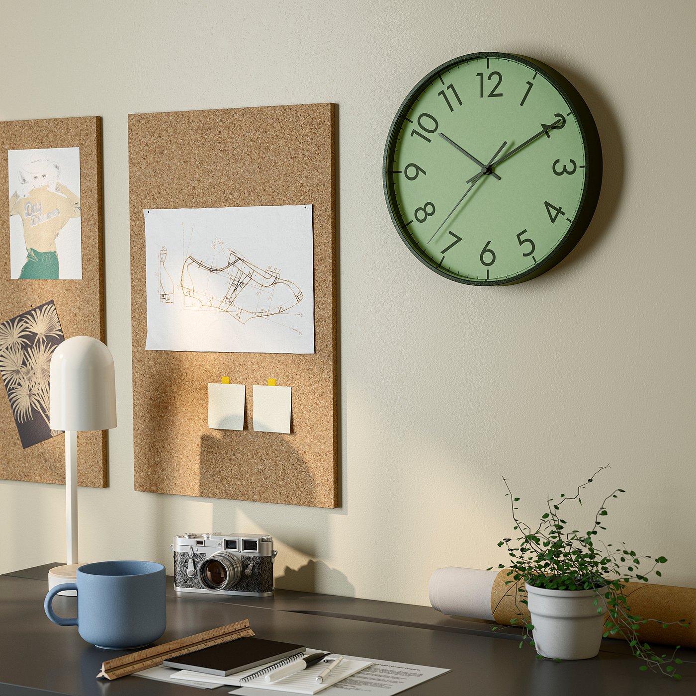TALLSPARV wall clock, black/green, 28 cm
