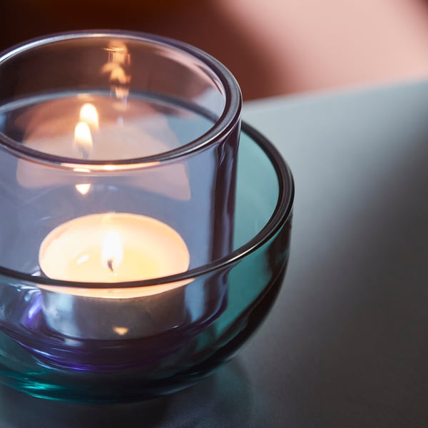 TALLTITA tealight holder, set of 2, blue/lilac