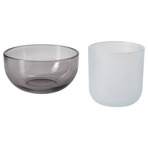 TALLTITA tealight holder, set of 2, grey/frosted glass