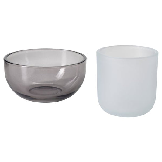 TALLTITA - TALLTITA Tealight holder, set of 2, grey/frosted glass