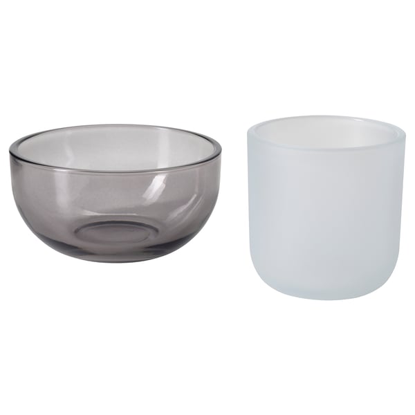 TALLTITA - TALLTITA Tealight holder, set of 2, grey/frosted glass