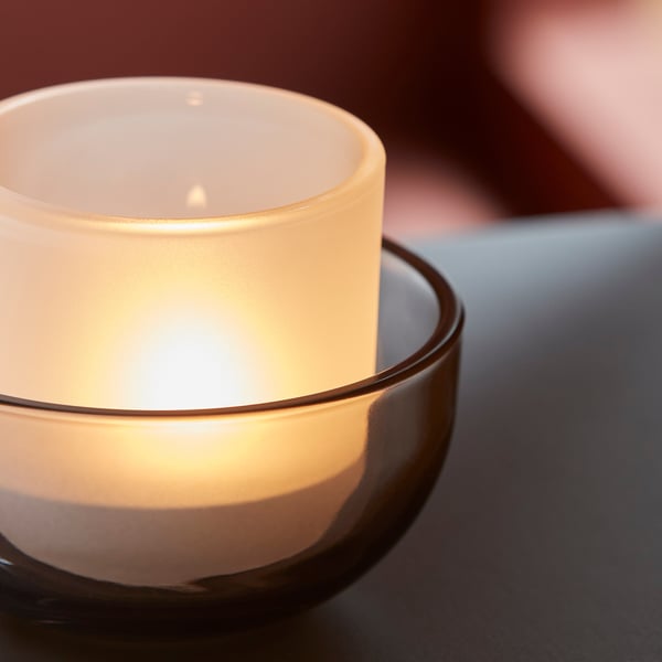 TALLTITA - TALLTITA Tealight holder, set of 2, grey/frosted glass