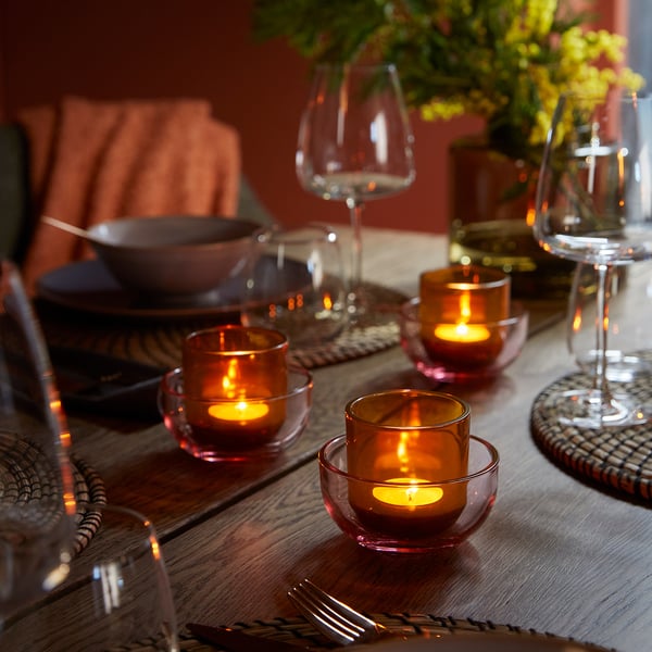 TALLTITA tealight holder, set of 2, pink/brown